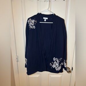 Charter Club Navy Floral Open Front Cardigan Sweater